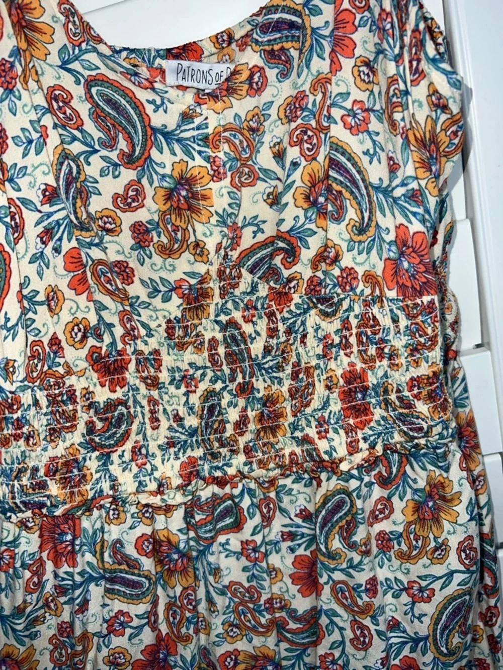 Patrons of Peace Floral Maxi Dress in Cream, Red, Green XS - Picture 3 of 6
